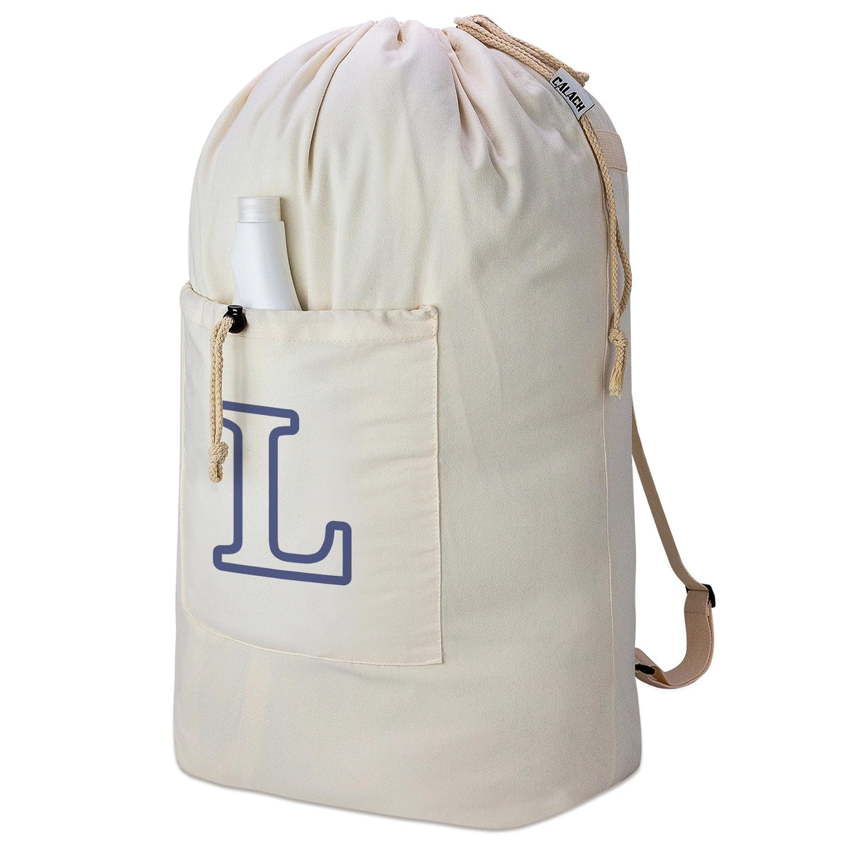 Laundry Bag Backpack, Canvas Laundry Bag with Straps & Drawstring, Beige XL
