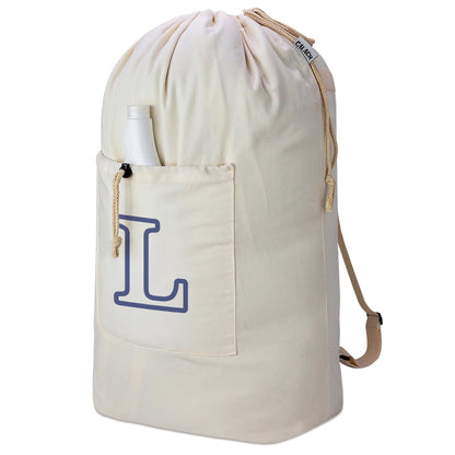 Laundry Bag Backpack, Canvas Laundry Bag with Straps & Drawstring, Beige XL