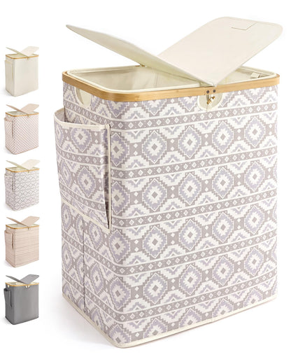 MIZATTO 140L Laundry Hamper with Lid, 2 Section Dirty Laundry Bin