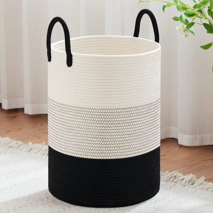 VIPOSCO 58L Tall Woven Laundry Basket Hamper, White Brown
