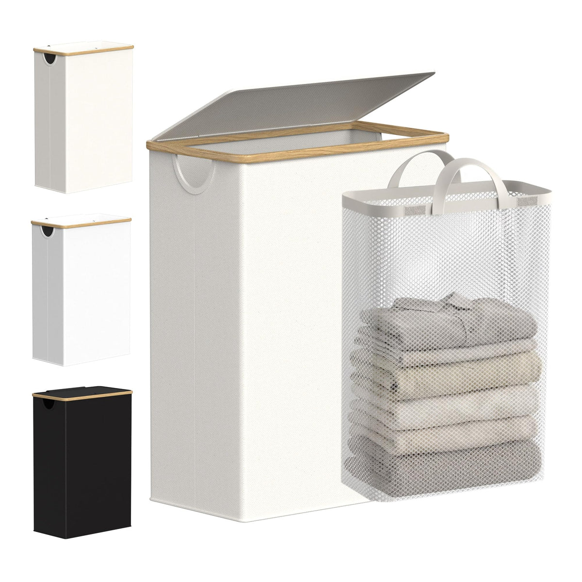 efluky Slim Laundry Hamper with Lid and Removable Bag, 75L Beige