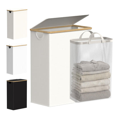 efluky Slim Laundry Hamper with Lid and Removable Bag, 75L Beige