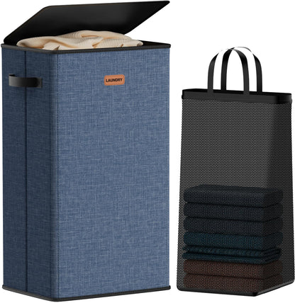 Laundry hamper 3 Section, XL Clothes Hamper with Lid & Inner Bag, Black