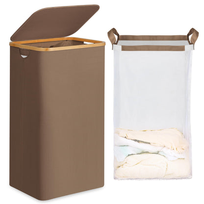efluky Slim Laundry Hamper with Lid and Removable Bag, 75L Beige