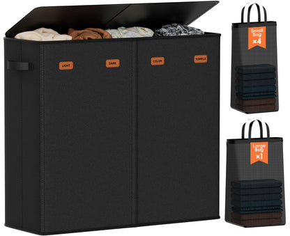 Laundry hamper 3 Section, XL Clothes Hamper with Lid & Inner Bag, Black