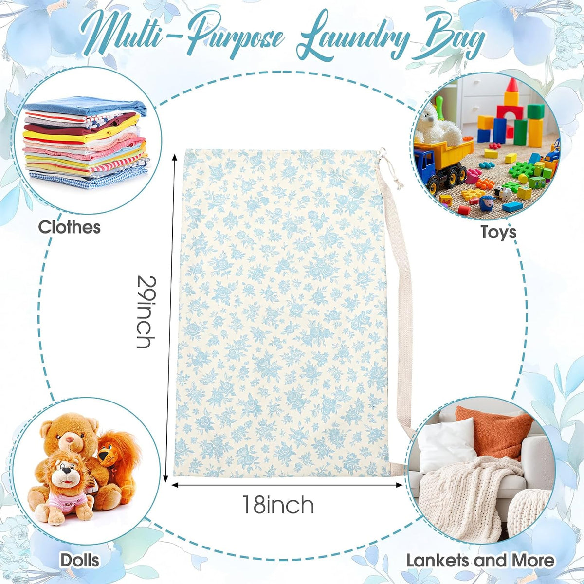 Satinior 2 Pcs Floral Laundry Bag Backpack for Dorm Travel 29" x 18" Canvas