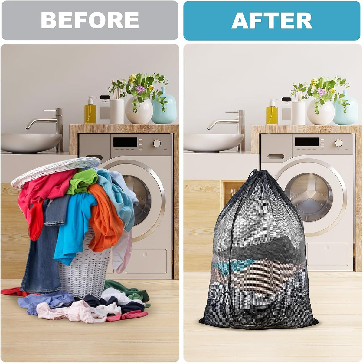 3 Pack Large Mesh Laundry Bag, 24 x 36 Inch Mesh Wash Bag with Drawstring Closure, Delicates Bag for Washing Machine - Perfect for College Dorms, Travel, Laundromats, Apartments (Black)