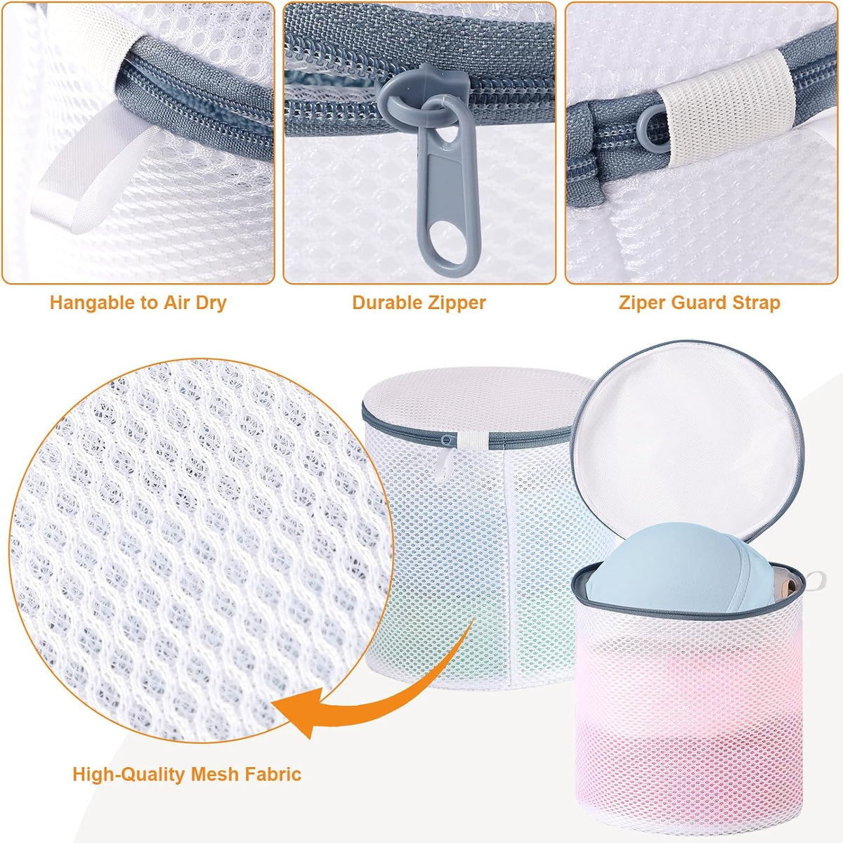 Dntorx 3 PCS Lingerie Bags for Washing Delicates, Bra Wash Bags Grey Zipper