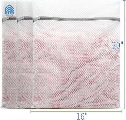 Muchfun 3Pcs Durable Honeycomb Mesh Laundry Bags for Delicates 16x20 Inches