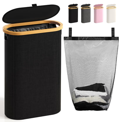 Bathola Slim Laundry Hamper with Lid, 60L Small Laundry Basket, Beige