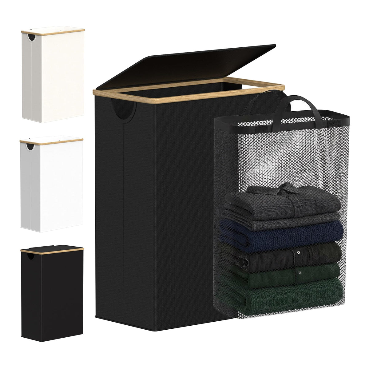 efluky Slim Laundry Hamper with Lid and Removable Bag, 75L Beige