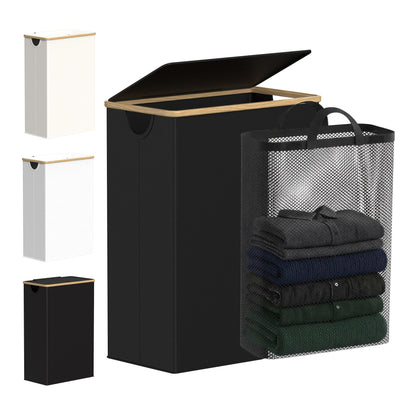 efluky Slim Laundry Hamper with Lid and Removable Bag, 75L Beige