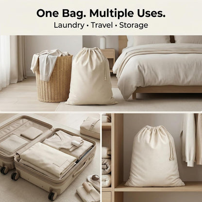 Urban Villa Laundry Bags 2-Pack 28”x36" Extra-Large Cotton Canvas Heavy Duty Washable Durable Travel Laundry Sacks with Drawstring Closure Reusable Hamper Liners for Dirty Clothes Delicates & Lingerie