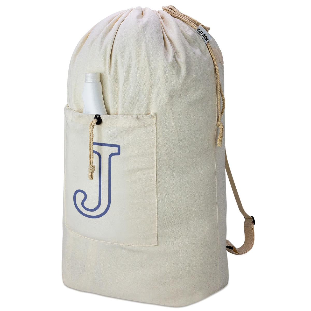 Laundry Bag Backpack, Canvas Laundry Bag with Straps & Drawstring, Beige XL