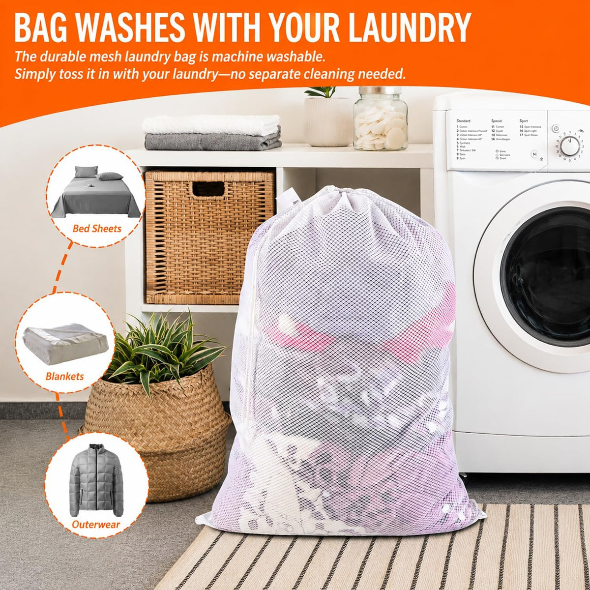 Polecasa Extra Heavy Duty Diamond Mesh Laundry Bag, 24x36", White