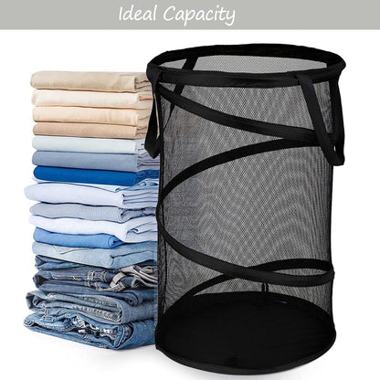 BATTOO Collapsible Laundry Basket Foldable Mesh Pop Up Hamper with Handles for Laundry Room, Bathroom, Kids Room, College Dorm, Travel, Storage Organizer Black