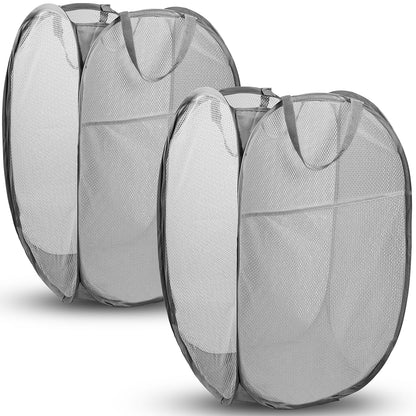 Pop Up Laundry Hamper, 70L Collapsible Mesh Basket with Side Pocket, Black
