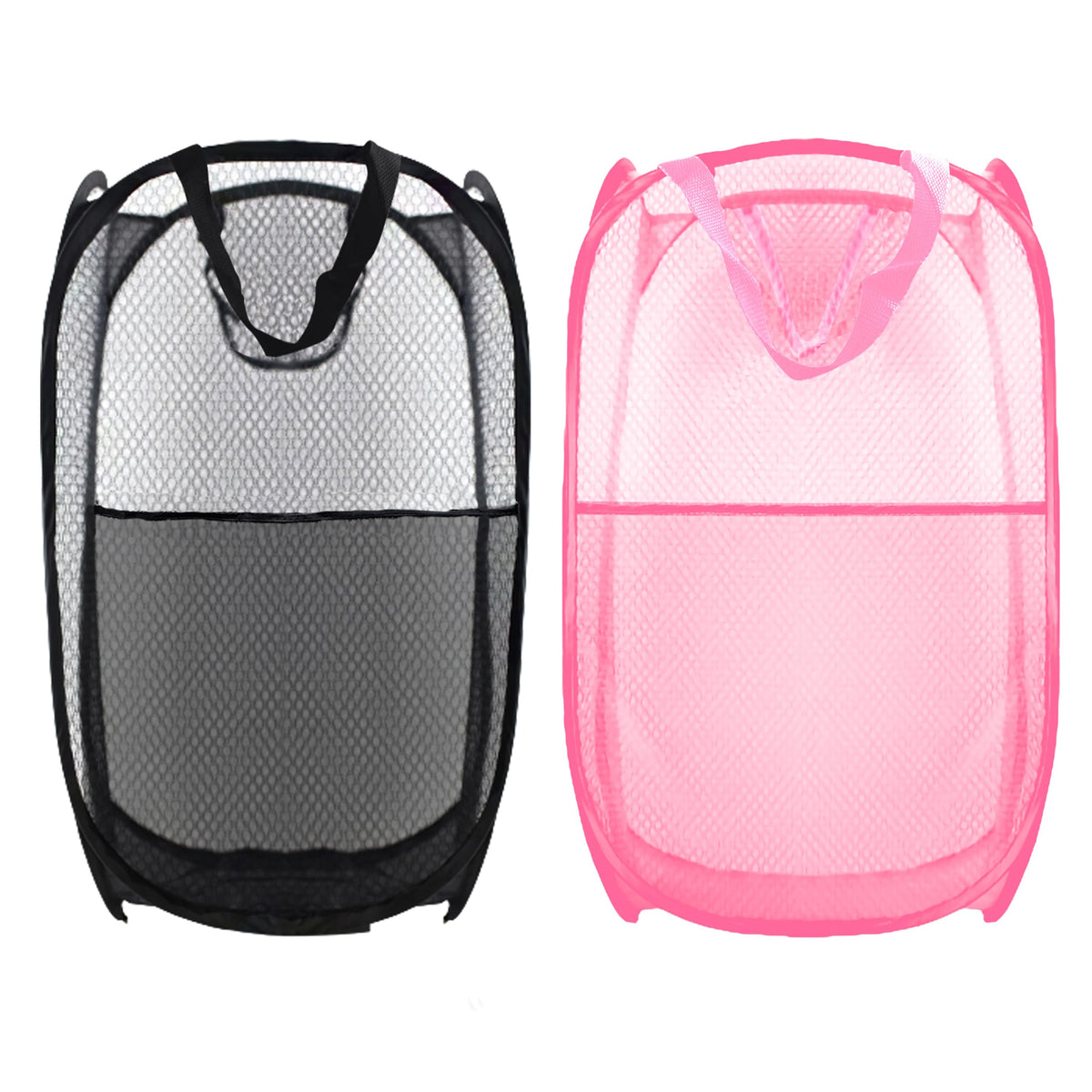 Collapsible Pop Up Laundry Hamper, Extra Large Mesh Foldable Laundry Basket Bag, 28" x 16" x 16", 2 Pack (Black + Blue)