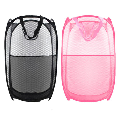 Collapsible Pop Up Laundry Hamper, Extra Large Mesh Foldable Laundry Basket Bag, 28" x 16" x 16", 2 Pack (Black + Blue)