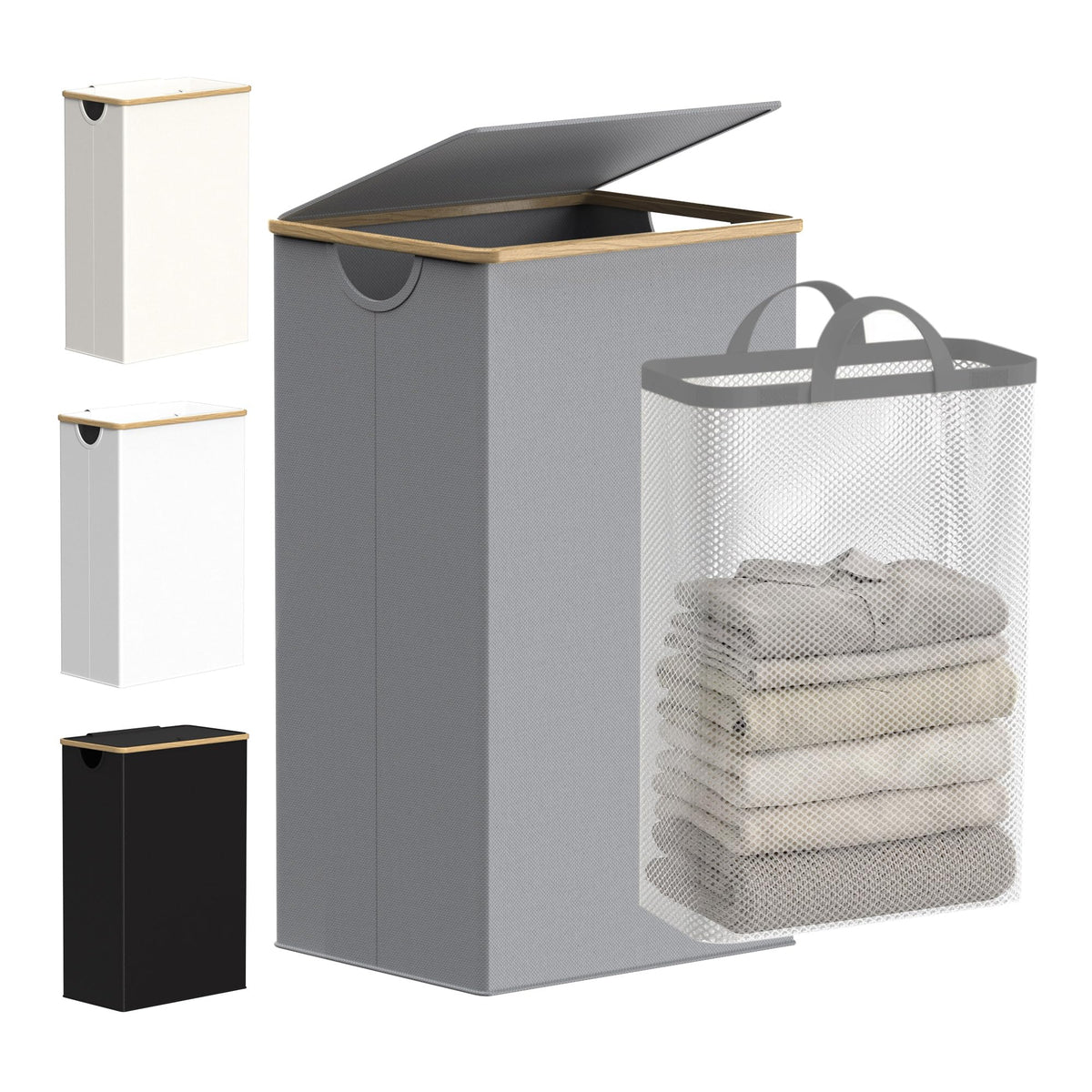 efluky Slim Laundry Hamper with Lid and Removable Bag, 75L Beige