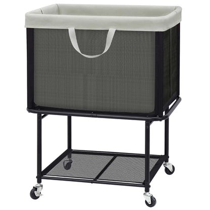 STO STO Rolling Laundry Hamper with Lockable Wheels, 29-Gallon (110L) Laundry Cart with Removable Canvas Bag, 2-Tier Clothes Basket Hamper with Shelf for Closet, Bedroom, Bathroom, Laundry Room, Beige