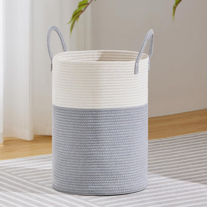 VIPOSCO 58L Tall Woven Laundry Basket Hamper, White Brown