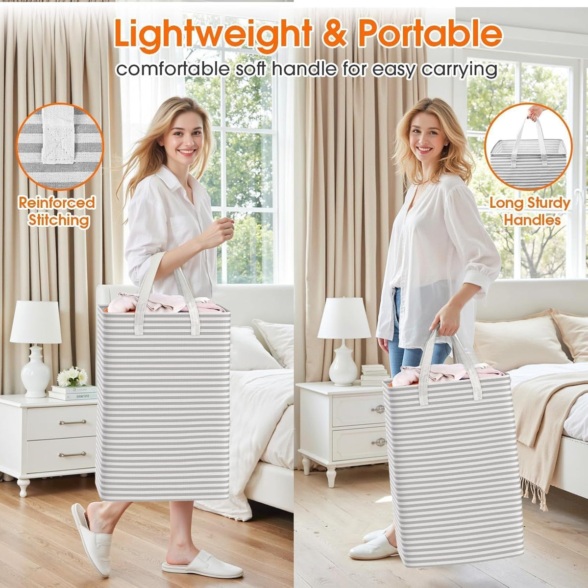 3-Pack Laundry Basket, Collapsible Laundry Hampers, 75L, Gray