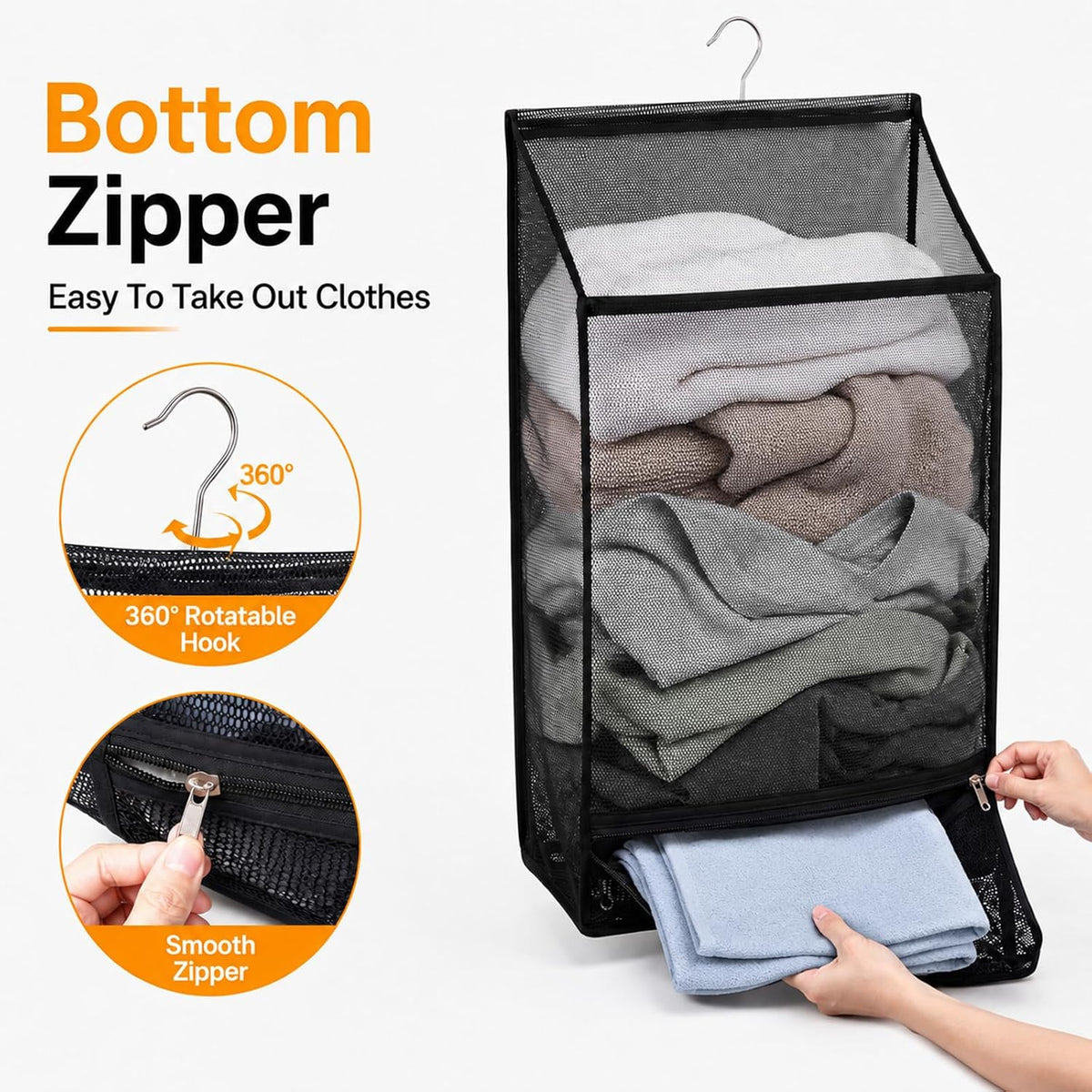 2 Pack Hanging Foldable Mesh Laundry Hamper