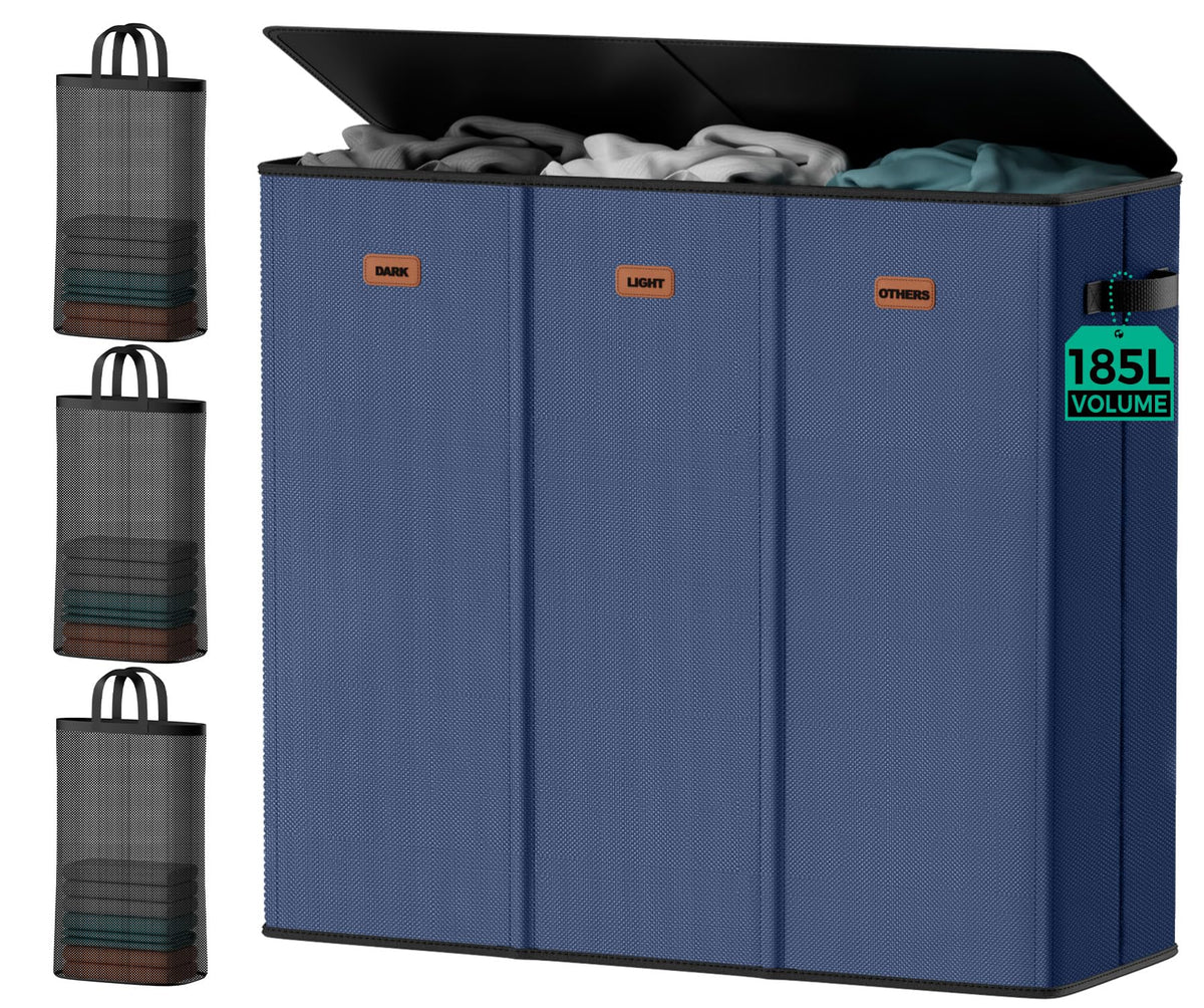150L Double Laundry Hamper with Lid – 2-Section Clothes Hamper with Removable Bag for Bathroom, Bedroom, Laundry Room & Dorm
