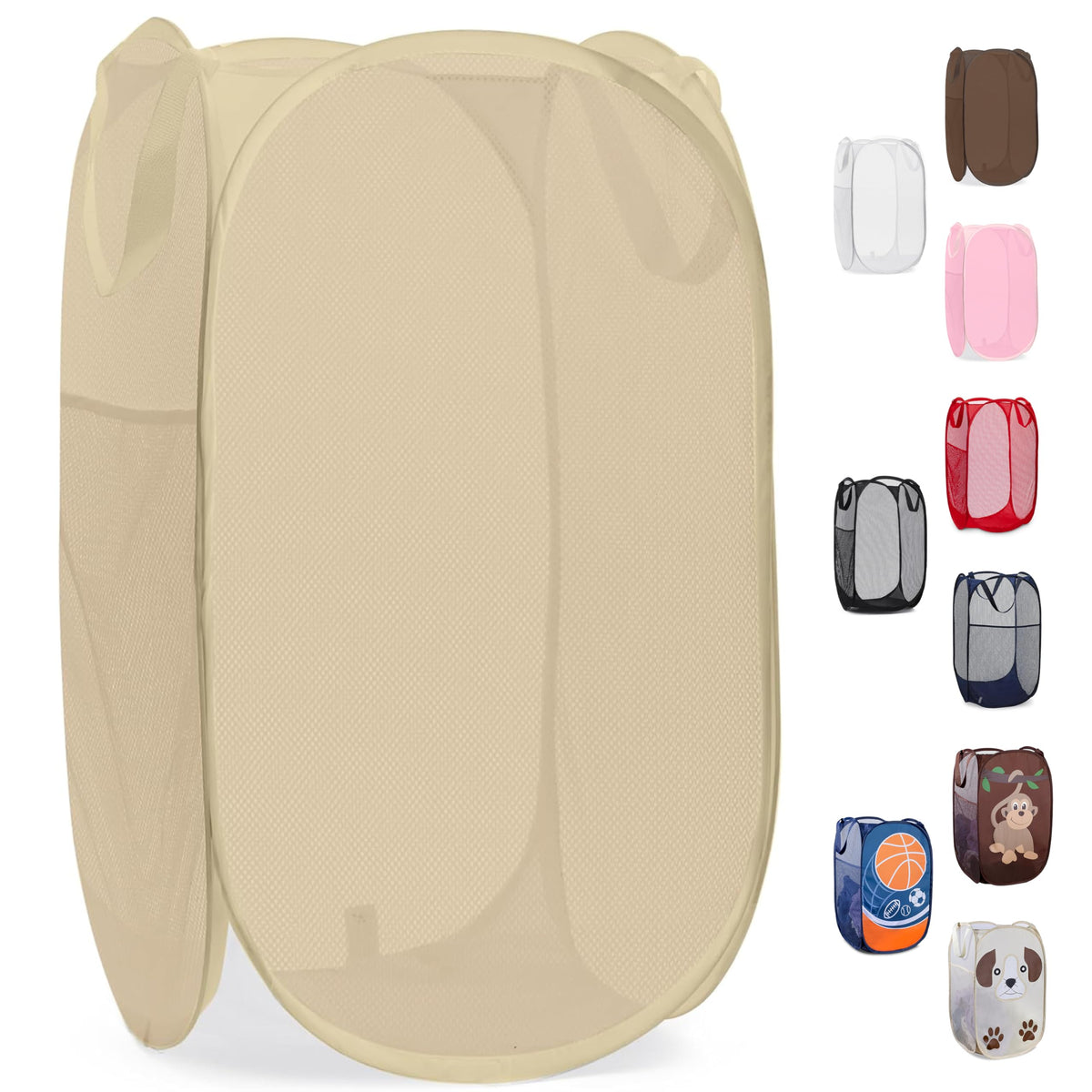 Handy Laundry Mesh Pop-Up Hamper Collapsible with Side Pocket 2-Pack