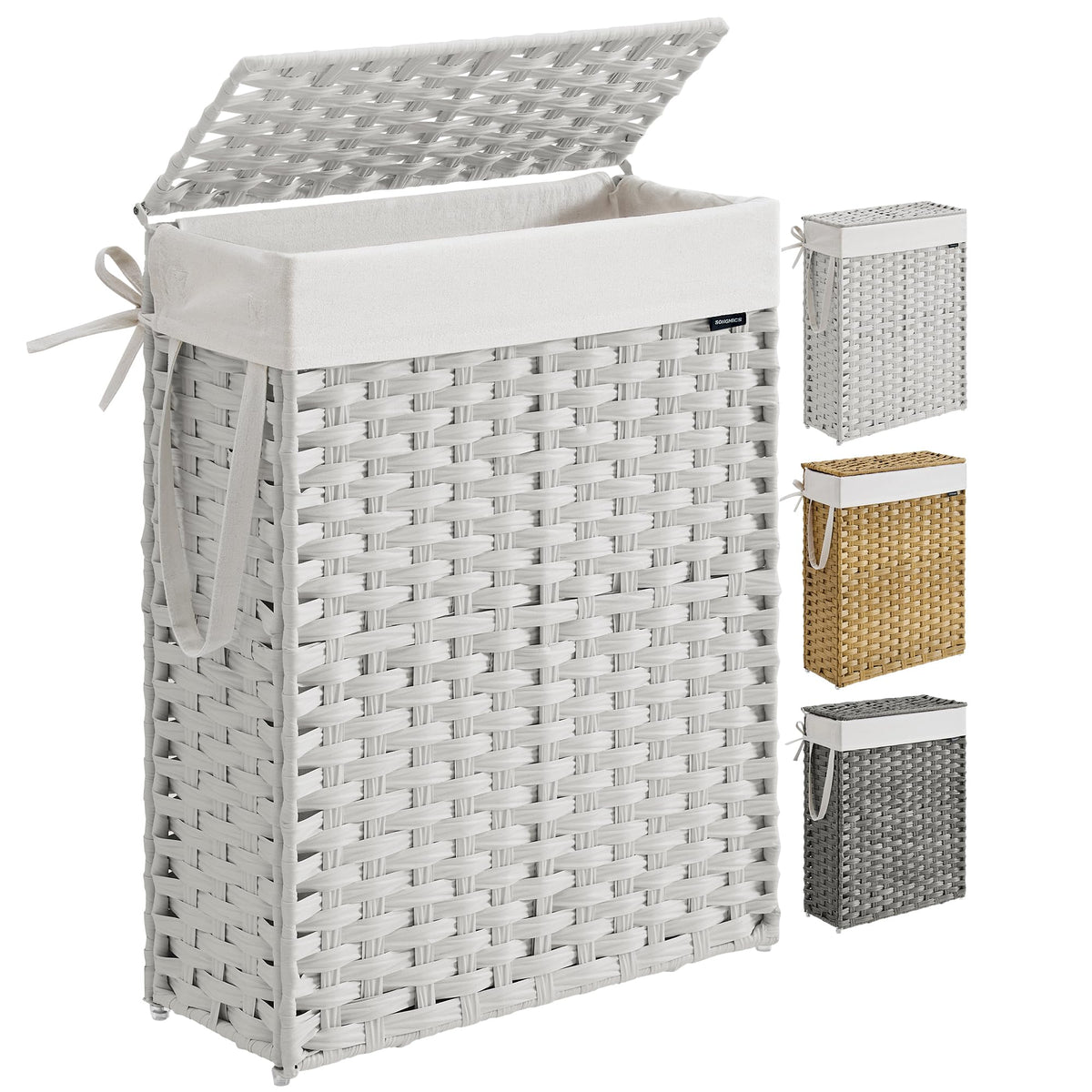 SONGMICS Laundry Hamper with Lid, 23.8 Gal (90 L) Synthetic Rattan,Foldable