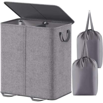 Lifewit Double Laundry Hamper with Lid, Removable Laundry Bags, Beige