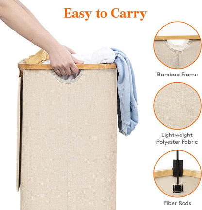 Lifewit 105L Large Laundry Basket with Lid, Removable Bags, Beige