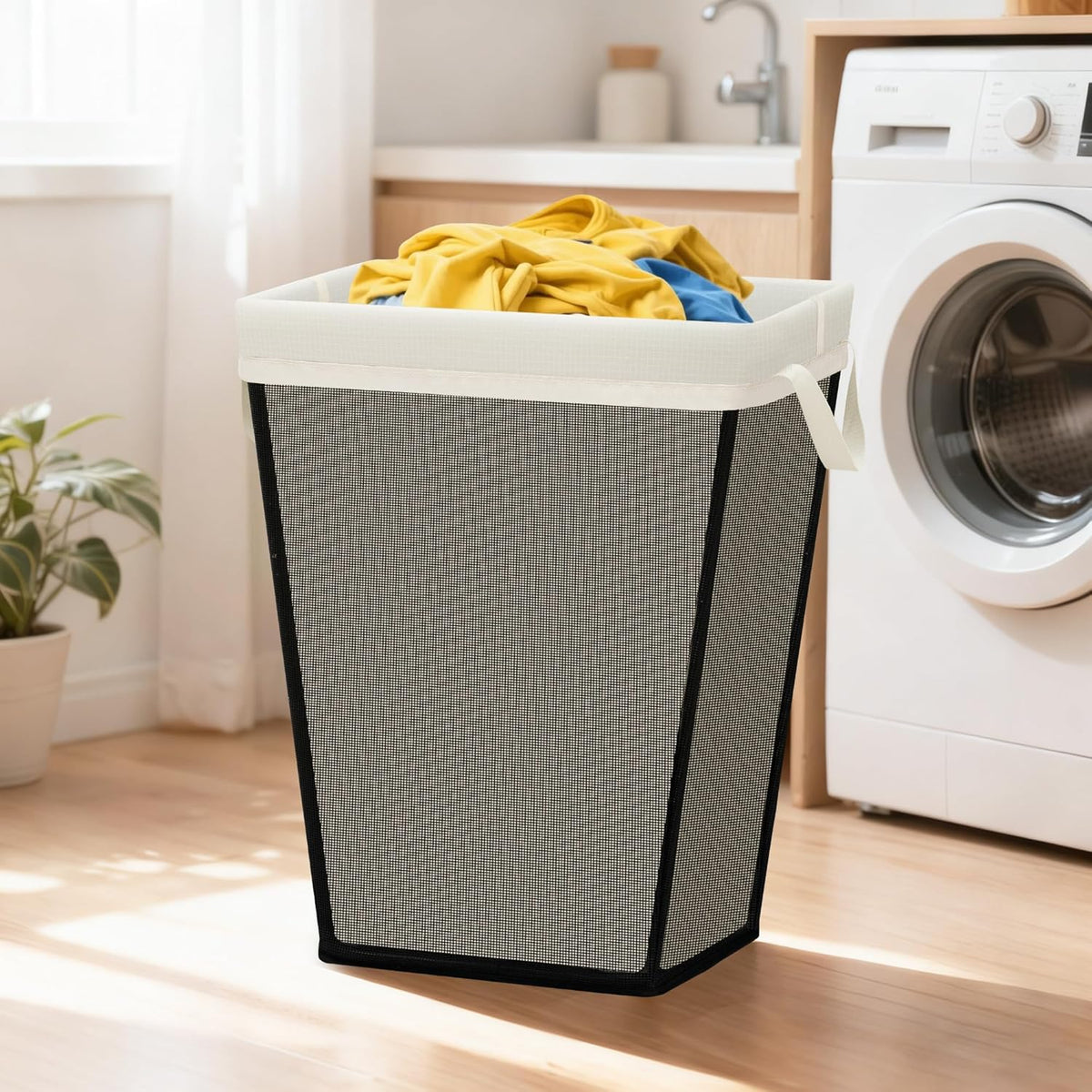 STO STO 75L Laundry Hamper, Space Saving Freestanding Clothes Basket with Iron Frame, Dirty Clothes Storage Bin with Removable Washable Liner for Bedroom, Bathroom, Dorm, Closet, Apartment, Beige