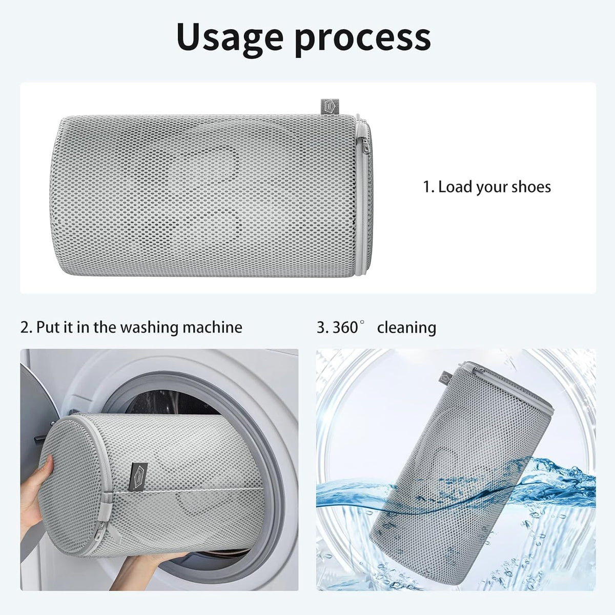 Shoe Washing Machine Bag, Large Laundry Bag for Sneaker, Grey, 8x15", 2Pcs