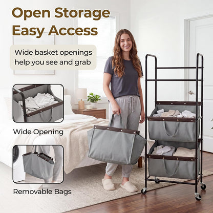 GRANNY SAYS 3 Tiered Laundry Sorter, Narrow Hamper Cart with Wheels