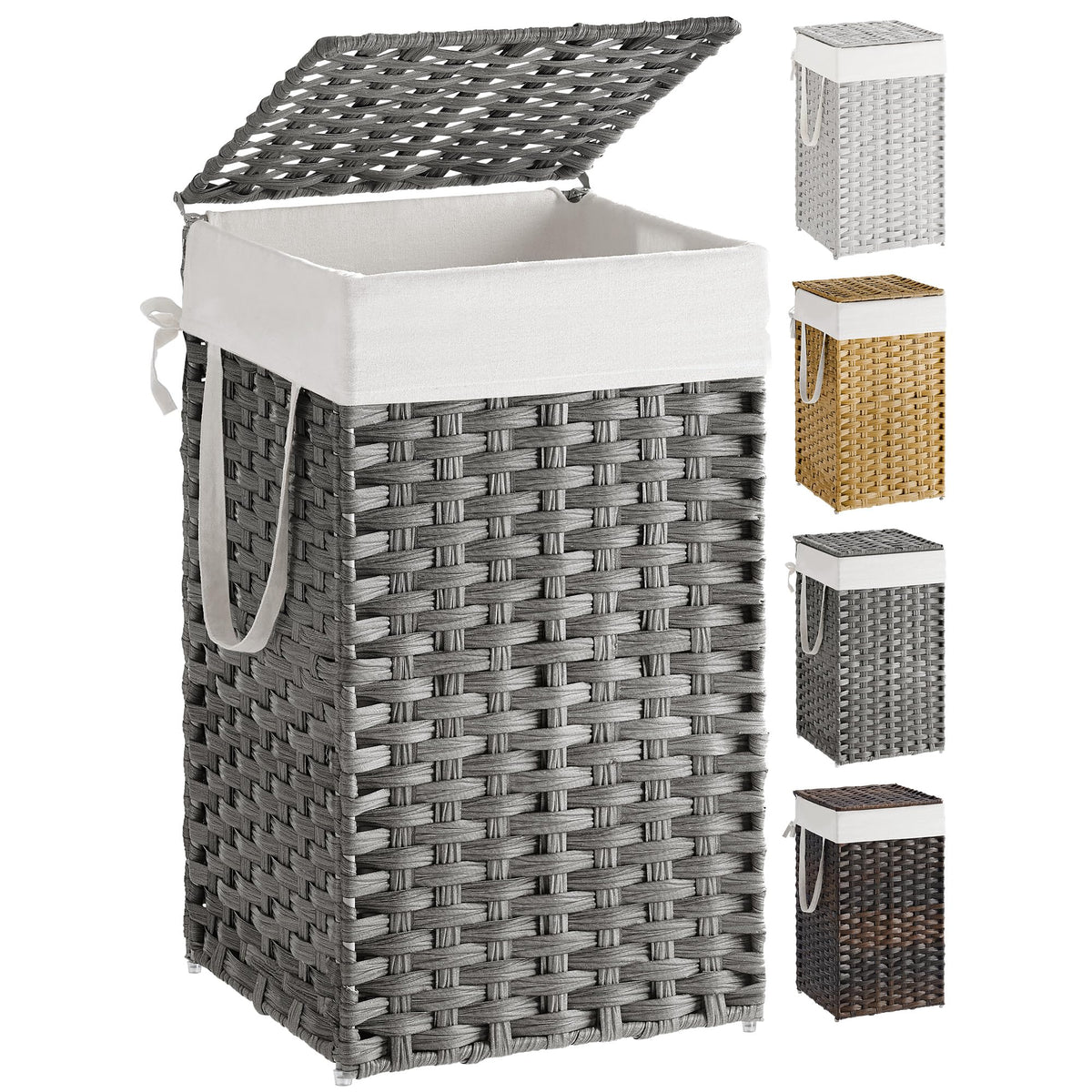 SONGMICS Laundry Hamper with Lid, 23.8 Gal (90 L) Synthetic Rattan,Foldable