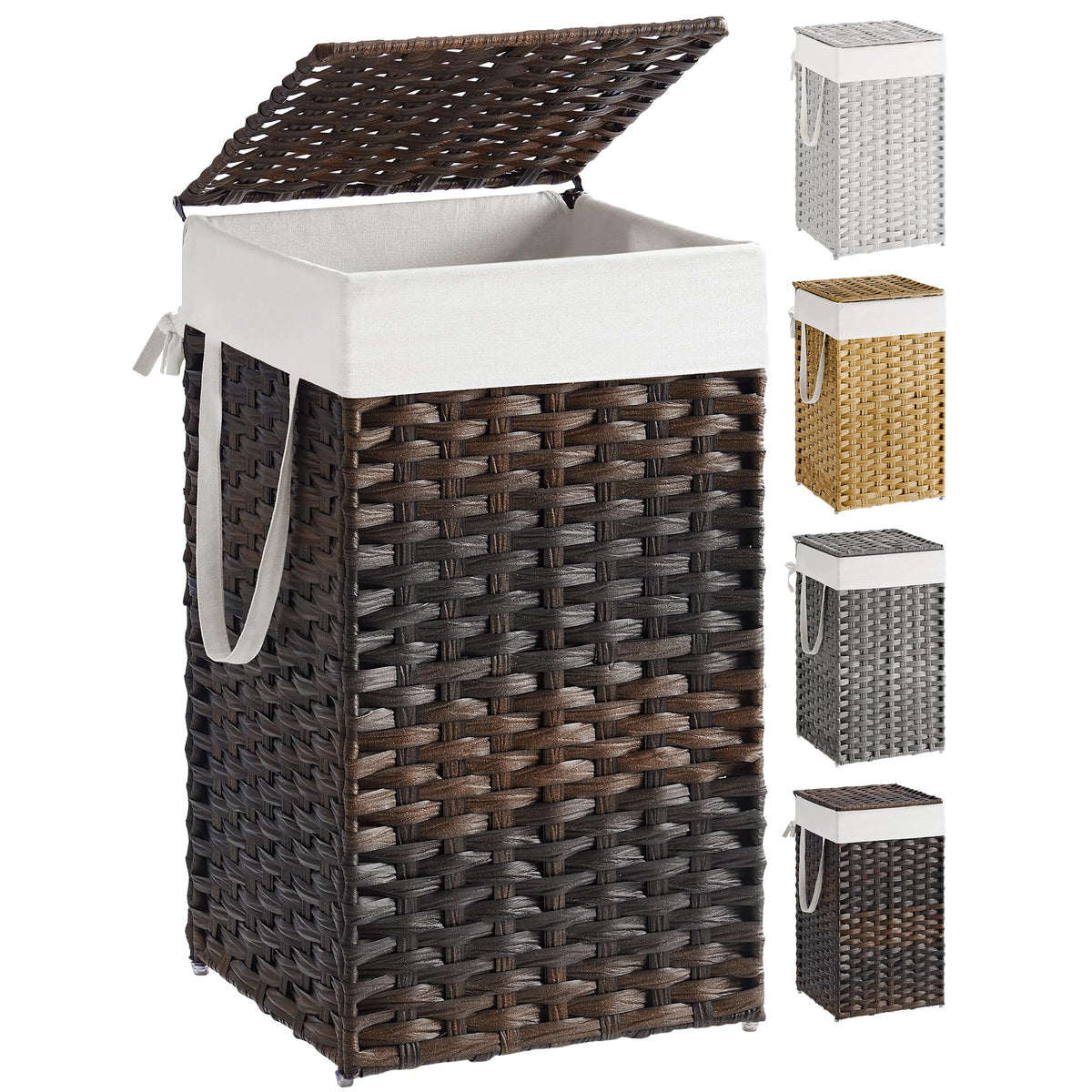 SONGMICS Laundry Hamper with Lid, 23.8 Gal (90 L) Synthetic Rattan,Foldable