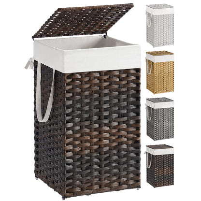 SONGMICS Laundry Hamper with Lid, 23.8 Gal (90 L) Synthetic Rattan,Foldable