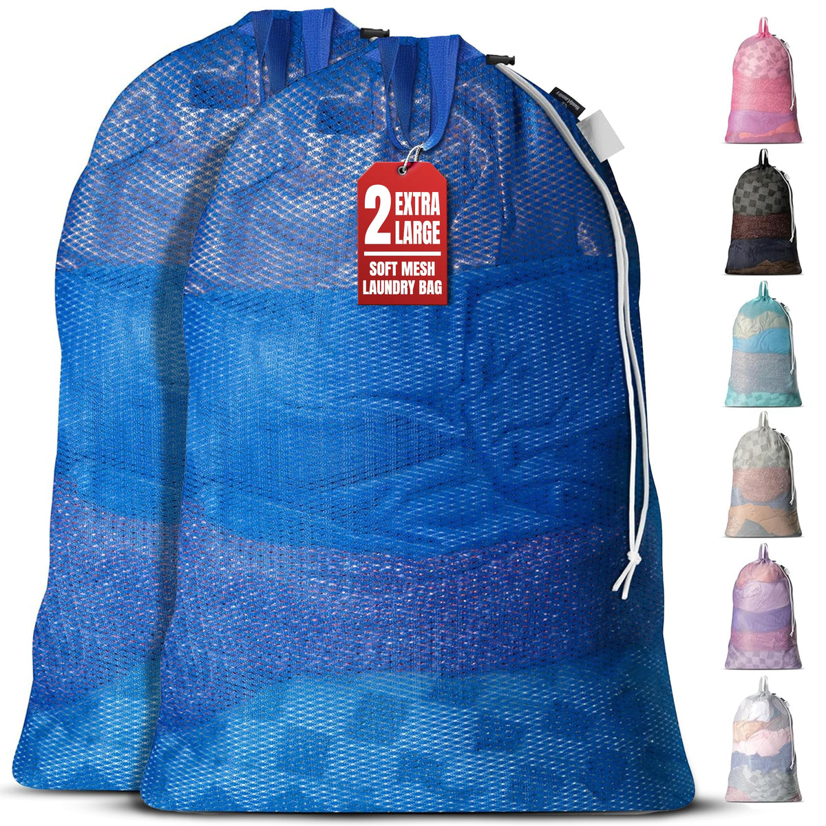 Handy Laundry XL Heavy Duty Mesh Laundry Bag 24x36 in, Drawstring Purple