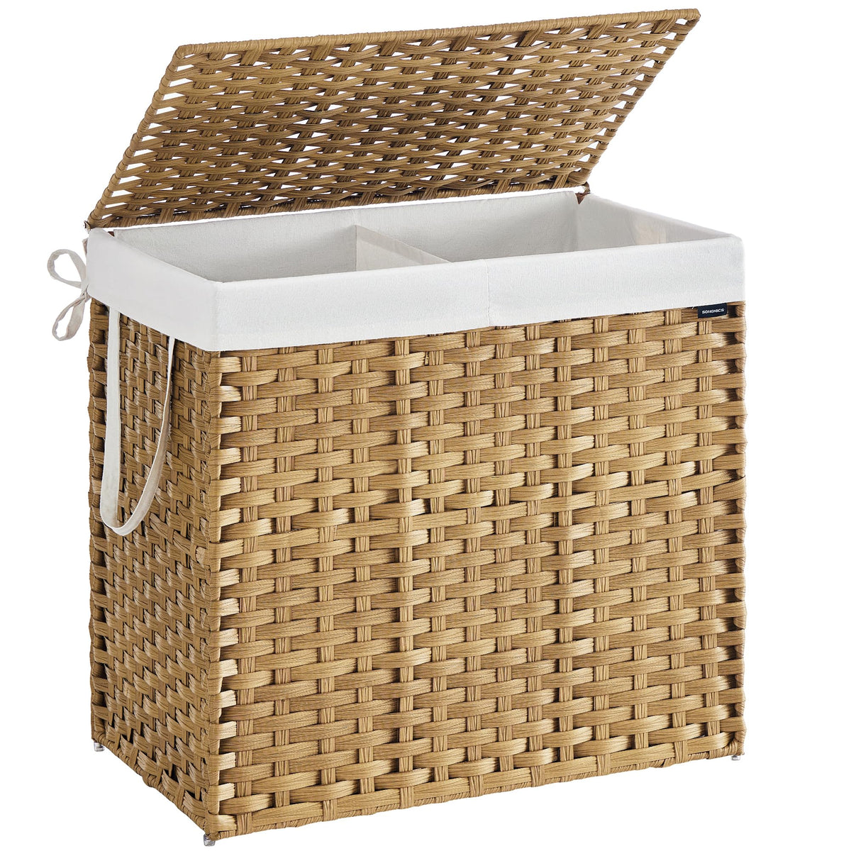 SONGMICS Laundry Hamper with Lid, 23.8 Gal (90 L) Synthetic Rattan,Foldable