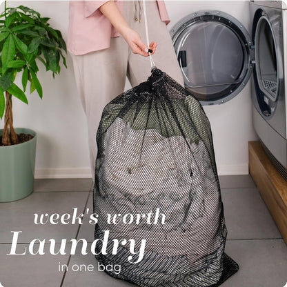 Handy Laundry Mesh XL Laundry Bag 24"x36", Heavy Duty Drawstring, Black