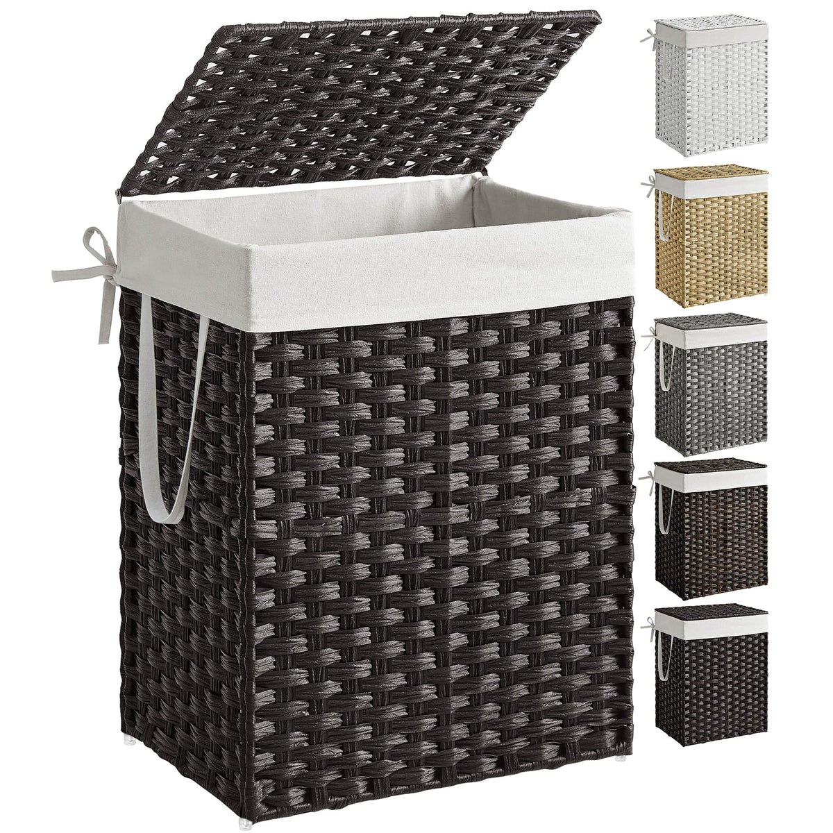 SONGMICS Laundry Hamper with Lid, 23.8 Gal (90 L) Synthetic Rattan,Foldable