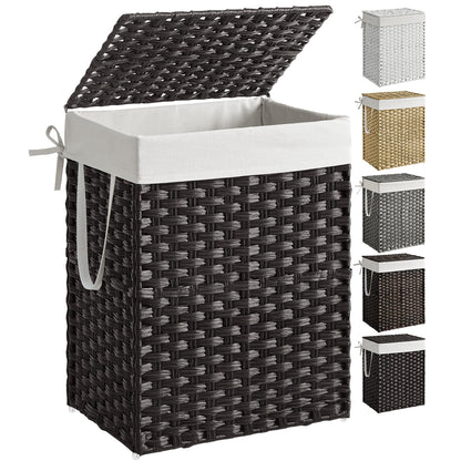 SONGMICS Laundry Hamper with Lid, 23.8 Gal (90 L) Synthetic Rattan,Foldable
