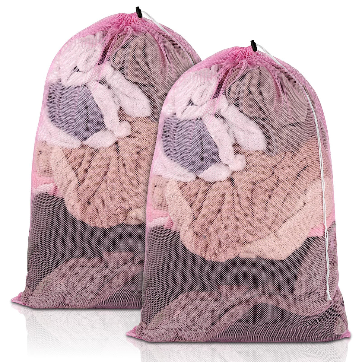 2 Pack Mesh Laundry Bags 23x34 Inch Drawstring Locking for Travel Home