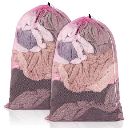 2 Pack Mesh Laundry Bags 23x34 Inch Drawstring Locking for Travel Home