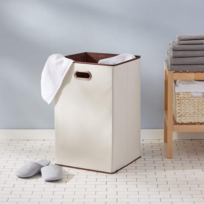 Amazon Basics Rectangular Foldable Laundry Basket Hamper, Beige/Brown