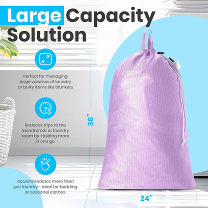 Handy Laundry XL Heavy Duty Mesh Laundry Bag 24x36 in, Drawstring Purple