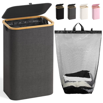 160L Laundry Hamper with Lid, 3 Section Laundry Basket with 3 Removable Bag