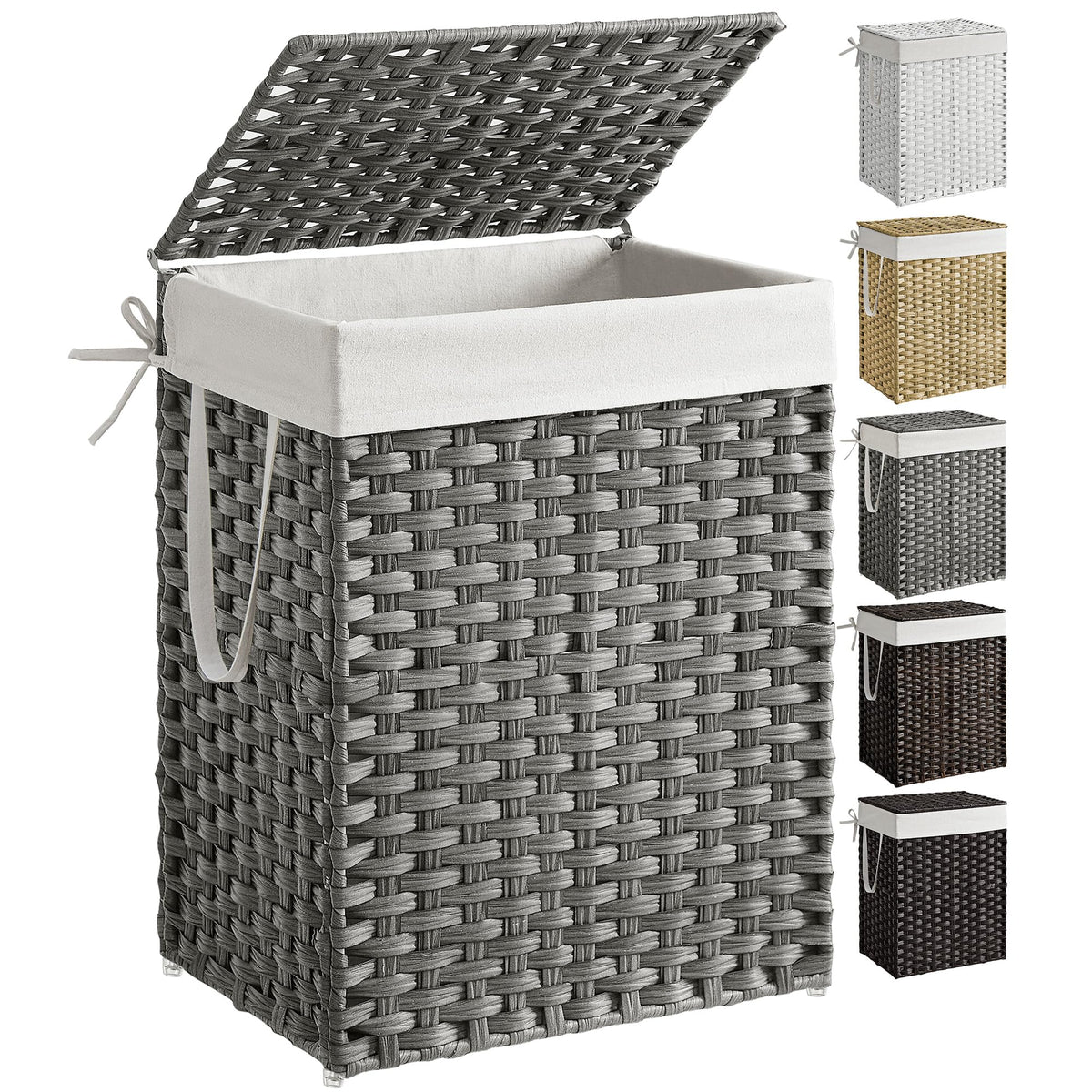 SONGMICS Laundry Hamper with Lid, 23.8 Gal (90 L) Synthetic Rattan,Foldable